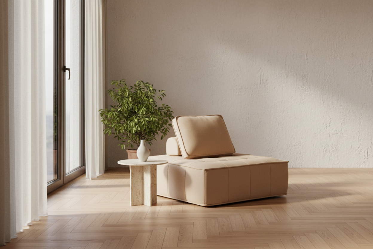 Beige armchair realistic interior