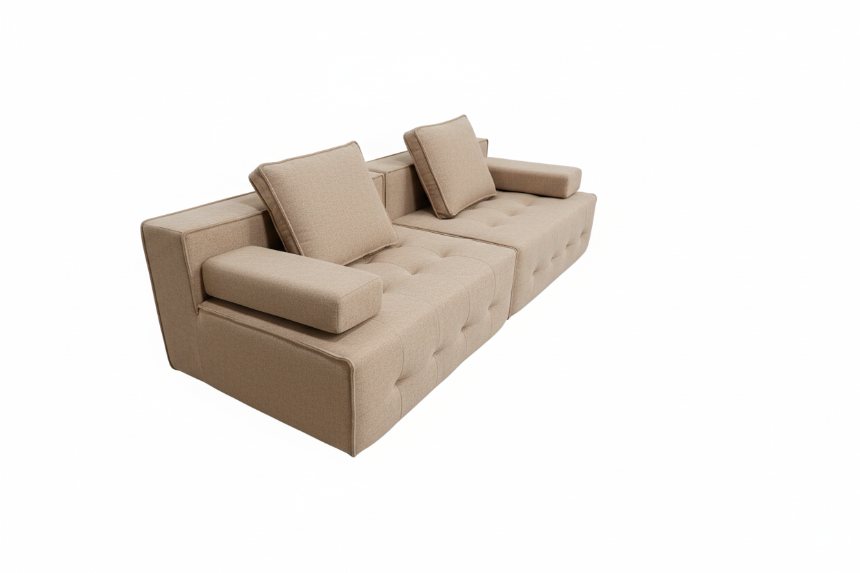 Beige tufted sofa