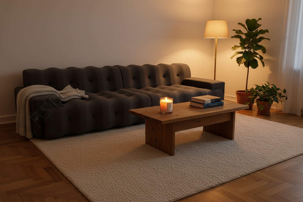 Dark grey wavy sofa interior