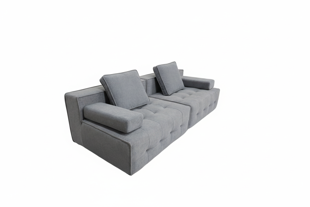 Medium-light grey tufted sofa