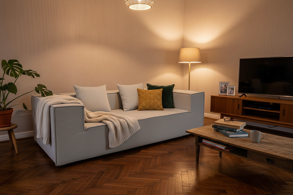 Straight sofa cozy home