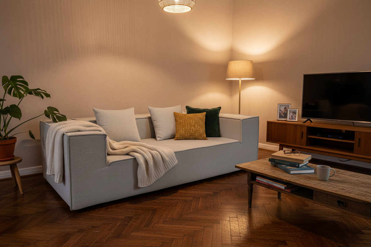 Straight sofa cozy home