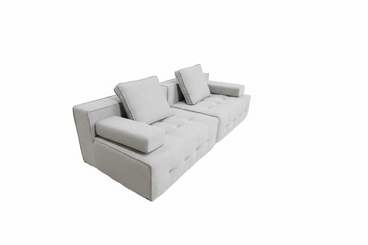 Very light grey tufted sofa